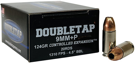 DoubleTap Ammunition 9MM124HP20   9mm+P 124gr Controlled Expansion JHP 20 Per Box/50 Case