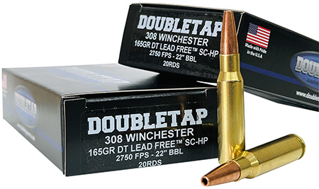 DoubleTap Ammunition 308W165X   308Win 165gr Lead Free Hollow Point 20 Per Box/25 Case