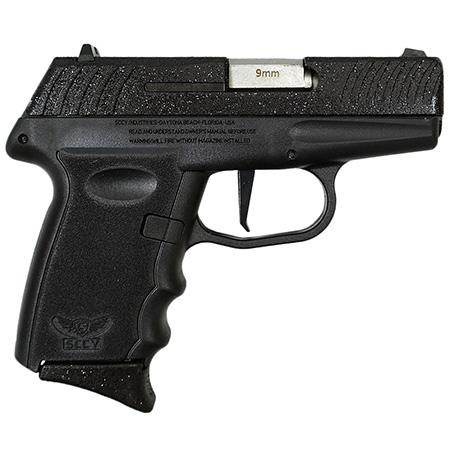 SCCY Industries DVG1PBBK DVG-1  Sub-Compact Frame 9mm Luger 10+1 3.10" Stainless Quadlock Barrel, Black Glitter Optic Ready/Serrated Stainless Steel Slide, Black Panther Polymer  &  Grip