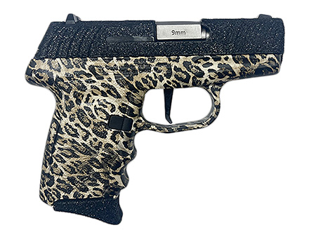 SCCY Industries DVG1PBLP DVG-1  Sub-Compact Frame 9mm Luger 10+1 3.10" Stainless Quadlock Barrel, Black Glitter Optic Ready/Serrated Stainless Steel Slide, Black Leopard Polymer Frame  &  Grip