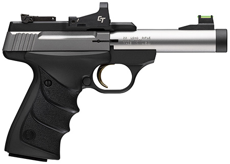 Browning 051595490 Buck Mark Micro Bull SR w/Optic 22 LR 10+1 4" Matte Stainless Threaded Bull Barrel, Optic Ready/Serrated Slide, Matte Black Aluminum Frame w/Picatinny Rail, Crimson Trace Red Dot