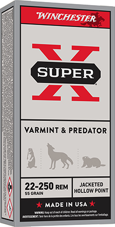 Winchester Ammo X22250HP Super X Varmint  &  Predator 22-250Rem 55gr Jacketed Hollow Point 20 Per Box/10 Case