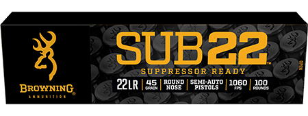 Browning Ammo B194122102 Sub22  22LR 45gr Round Nose 100 Per Box/20 Case