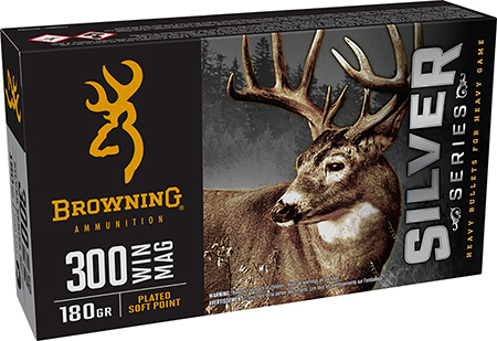 Browning Ammo B192603001  Silver 300Win Mag 180gr Plated Soft Point 20 Per Box/10 Case