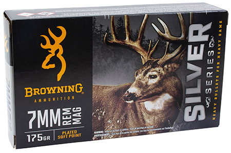 Browning Ammo B192600071  Silver 7mmRem Mag 175gr Plated Soft Point 20 Per Box/10 Case