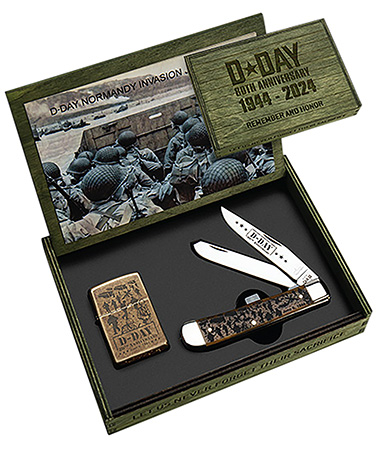 Case 52019 D Day 80th Anniversary 3.25"/3.27" Folding Clip Point/Spey Plain Mirror Polished Tru-Sharp SS Blade Smooth Antique Bone Handle