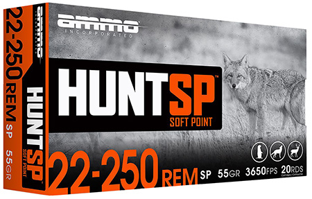 Ammo Inc 2225055SPA20 Hunt  22-250Rem 55gr Soft Point 20 Per Box/10 Case