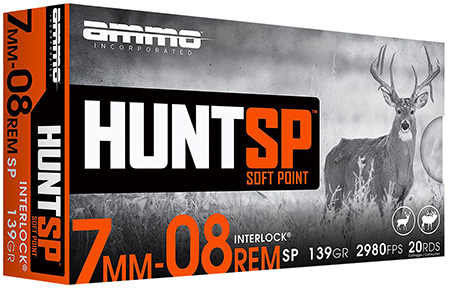 Ammo Inc 7MM08139SPA20 Hunt  7mm-08Rem 139gr Soft Point 20 Per Box/10 Case