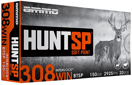 Ammo Inc 308150SPA20 Hunt  308Win 150gr Soft Point 20 Per Box/10 Case