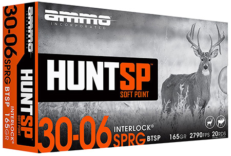 Ammo Inc 3006165SPA20 Hunt  30-06Springfield 165gr Soft Point 20 Per Box/10 Case