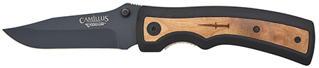 Camillus 19076-001 Slick  3" Folding Clip Point Plain Black Carbonitride Titanium AUS-8A SS Blade, 5" Black Rubber/Wood Handle