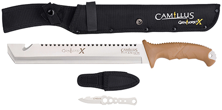 Camillus 19236-003 Carnivore  12" Silver Ti Bonded 440 SS Blade, Brown ABS Handle, 18" Long  Includes Sheath