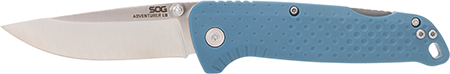 S.O.G SOG13110343 Adventure LB 3.50" Folding Drop Point Plain Satin 5Cr13MoV SS Blade, Nordic Blue Textured GRN Handle