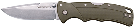 Cold Steel CSFLC3SPSSODGZ Verdict  EDC 3" Spear Point Plain Folding 4116 Krupp SS Blade, ODG Textured GFN Handle