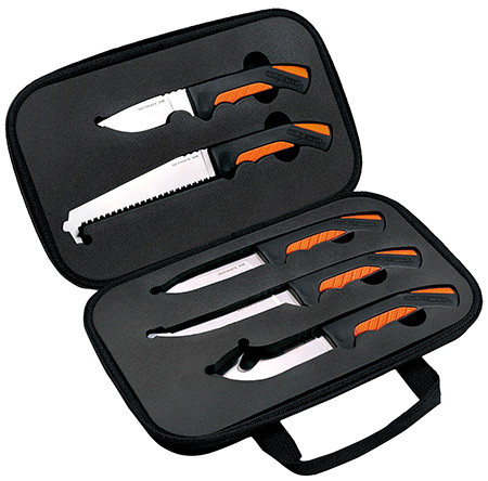 Cold Steel CSFXFLDKIT Hunting Kit  Includes Caper Blade, Skinning Blade w/Gut Hook, General Purpose Blade, Boning blade, Bone Saw, Handle  &  Case