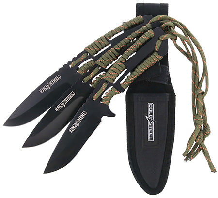 Cold Steel CSTH44KVD3PK Throwing Knives  Set of 3 4.40" Fixed Clip Point Plain Black Oxide 420 Stainless Steel Blade, Paracord Wrap Handle