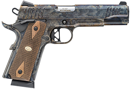 Charles Daly 440.181 1911 Superior Grade Full Size Frame 45 ACP 8+1 5" Stainless Steel Barrel, Color Case Serrated Steel Slide  &  Steel w/Beavertail Frame, Checkered Walnut Grips