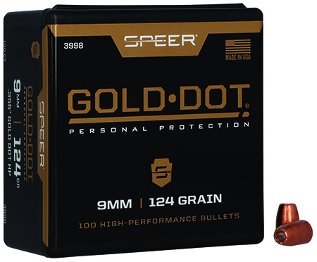 Speer 3998 Gold Dot Personal Protection 9mm 124gr Hollow Point 100 Per Box/5 Case