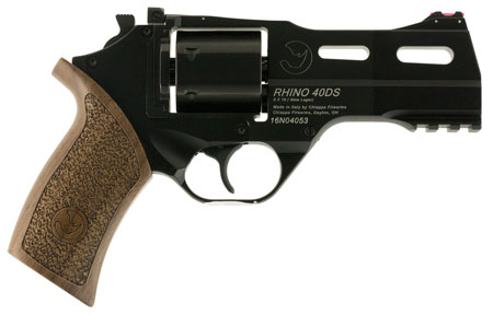 Chiappa Firearms 340165 Rhino 40DS  Medium Frame 9mm Luger 6 Shot 4" Black Anodized Steel Vent Rib Barrel, Blued Steel Cylinder, Black Anodized Aluminum Frame, Walnut Grip, Concealed Hammer