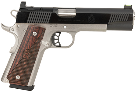 Springfield Armory PX9121LAOS 1911 Ronin 10mm Auto 8+1, 5" Stainless Match Grade Steel Barrel, Blued Serrated Carbon Steel Slide, Stainless Steel Steel Frame w/Beavertail, Crossed Cannon Wood Grip