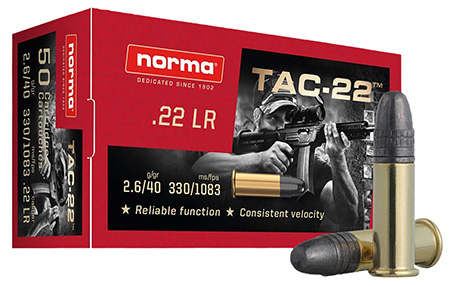 Norma Ammunition 2425092 Tac  22LR 40gr Lead Round Nose 50 Per Box/100 Case