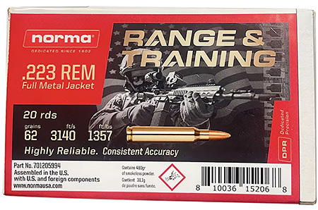 Norma Ammunition 701205994   223Rem 62gr Full Metal Jacket 20 Per Box/10 Case