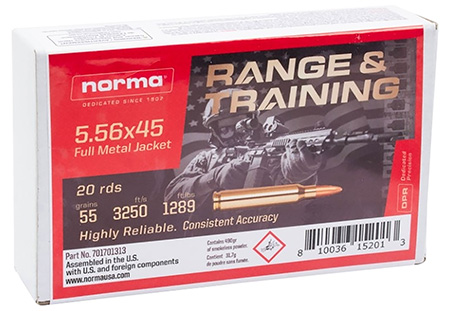 Norma Ammunition 701701313 Range  &  Training  5.56x45mmNATO 55gr Full Metal Jacket 20 Per Box/10 Case