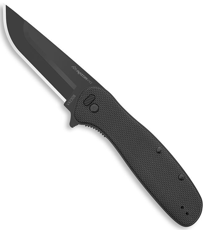Outdoor Edge VX230B Razor VX2 EDC 3" Folding Plain Black Oxide 420J2 SS Blade, Black Textured G10 Handle