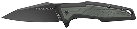 Real Avid AVRAV1 RAV-1  3.25" Folding Modified Clip Point Plain Black Oxide 4Cr14 Blade, Grip Plates GFN Handle, Clamshell Pkg
