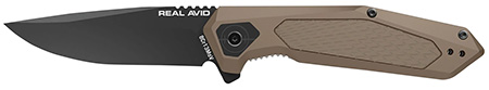 Real Avid AVRAV3 RAV-3  3.25" Folding Drop Point Plain Black Oxide 8Cr13MoV SS Blade, Flat Dark Earth Textured Aluminum/SS Handle, Clamshell Pkg