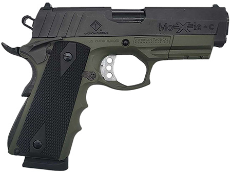 ATI GFXH45MCBFG FXH-45 Moxie 45 ACP 8+1 4.25" Black Nitride Steel Barrel, Black Nitride Serrated Steel Slide, Battlefield Green Polymer Frame w/Beavertail  &  Picatinny Rail, Black Polymer Grip