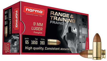 Norma Ammunition 630140050 Range  &  Training  9mm 65gr Frangible 50 Per Box/20 Case