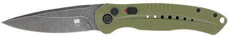 CobraTec Knives ODGDIABLOAUTO Diablo  3.50" Folding Black Stonewashed D2 Steel Blade, 4.75" OD Green Textured G10 Scales Handle