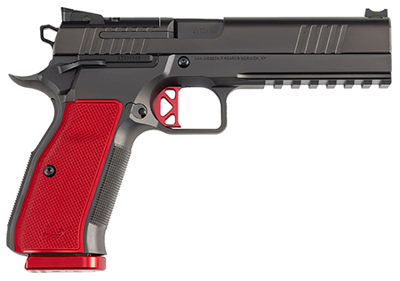 Dan Wesson 92013 DWX  9mm Luger 10+1 4.95" Black Match Grade Barrel, Black DLC Optics Ready Serrated Steel Slide, Black Aluminum Frame w/Beavertail  &  Picatinny Rail, Red Textured Aluminum Grip