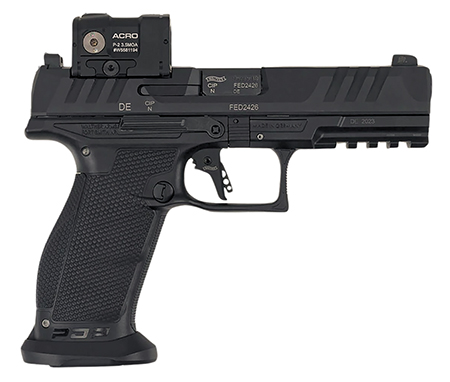 Walther Arms 2881225PRO PDP w/Optic Full Size Frame 9mm Luger 18+1 4.50" Polygonal Rifling Barrel Black Optic Ready/Serrated Steel Slide Black Polymer Frame w/Picatinny Rail, Aimpoint Acro Red Dot