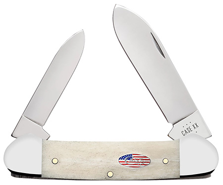 Case 14092 Canoe  EDC 2.60"/1.97" Folding Pen/Spear Plain Mirror Polished Tru-Sharp SS Blade, Smooth Natural Bone Handle