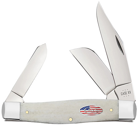 Case 14093 Stockman  EDC Large 3.30"/2.30"/2.20" Folding Clip Point/Sheepsfoot/Spey Plain Mirror Polished Tru-Sharp SS Blade, Smooth Natural Bone Handle