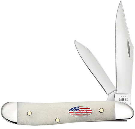 Case 14094 Peanut  EDC 2.10"/1.53" Folding Clip Point/Pen Plain Mirror Polished Tru-Sharp SS Blade, Smooth Natural Bone Handle