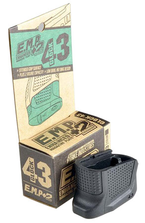 Strike Industries EMPG43B Enhanced Magazine Plate  made of Polymer with Black Finish  &  Extra Gripping Surface for Glock 43 Magazines (Adds 2rds)