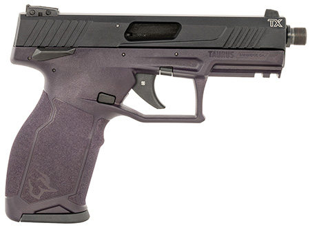 Taurus 1-TX22141P10 TX22  Full Size Frame 22 LR 10+1 4.10" Matte Black Threaded Barrel, Matte Black Alloy Steel Serrated Slide, Purple Wine Polymer Frame w/Picatinny Rail, Textured Grip
