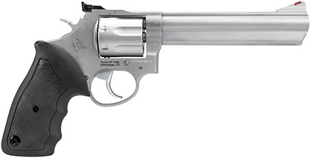 Taurus 2-660069 66  Medium 357 Mag/38 Special +P 7 Shot 6" Matte Stainless Steel Barrel, Cylinder  &  Frame, Black Finger Grooved Rubber Grip, Transfer Bar Safety, Exposed Hammer