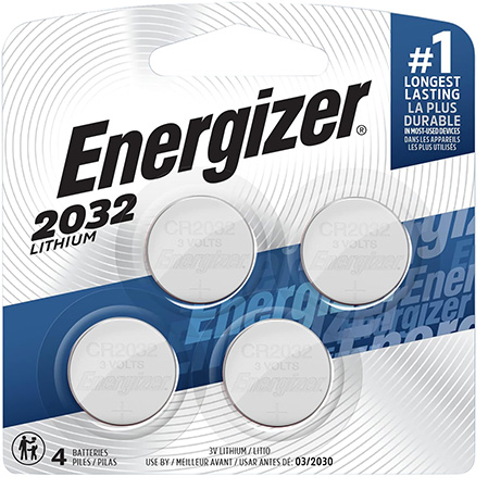 Energizer 2032BP4C3 CR2032 Lithium Battery  Silver 3.0 V 235 mAh, Qty (4) Single Pack