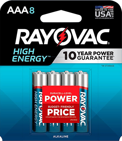 Rayovac 8248T102 AAA HIGH ENREGY Alkaline Batteries  Silver/Blue 1.5 Volts 1,123 mAh (8) Single Pack