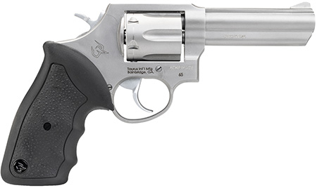 Taurus 2-650049 65  Medium 357 Mag/38 Special +P 6 Shot 4" Matte Stainless Steel Barrel, Cylinder Matte  &  Frame, Black Finger Grooved Rubber Grip, Transfer Bar Safety, Exposed Hammer