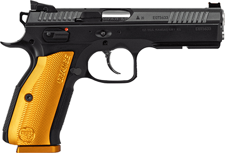 CZ-USA 91248 Shadow 2  9mm Luger 17+1 4.89" Stainless Steel Barrel, Black Nitride Optic Cut/Serrated Slide, Black Steel Frame w/Beavertail  &  Picatinny Rail, Orange Checkered Aluminum Grip