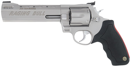 Taurus 2-444069 444 Raging Bull Large 44 Rem Mag 6 Shot 6.50" Matte Stainless Steel Ported Barrel, Cylinder  &  Frame, Black Rubber Grip, Transfer Bar Safety, Exposed Hammer