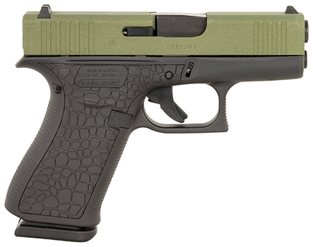 Glock PX4350204BAYOU G43X  Sub-Compact Frame 9mm Luger 10+1 3.41" Black GMB Barrel, Lime Green Cerakote Serrated Steel Slide, Black Cerakote Polymer Frame w/Beavertail, Ambidextrous