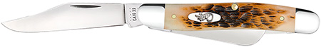 Case 00128 Stockman  Medium 2.92"/2.15"/1.90" Folding Clip/Sheepsfoot/Spey Plain Mirror Polished Tru-Sharp SS Blade/Peach Seed Jigged Amber Bone Handle