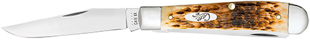 Case 00164 Trapper  Medium 3.25"/3.27" Folding Clip Point/Spey Plain Mirror Polished Tru-Sharp SS Blade Peach Seed Jigged Amber Bone Handle