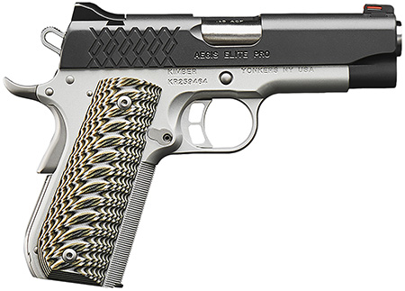 Kimber Mfg, Inc 3000349 Aegis Elite Pro 45 ACP 8+1 4" Stainless Match Grade Barrel, KimPro II Serrated Stainless Steel Slide, Satin Silver Stainless Steel Frame w/Beavertail, G10 Grip
